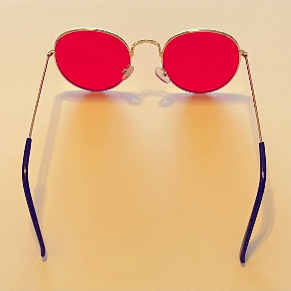 Orange Lens Sunglasses, fashion sunnies, gold tone metallic frame, EUC